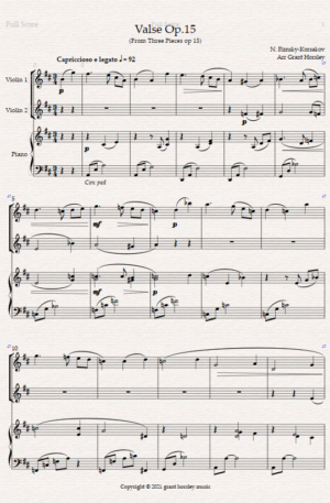 “Valse Op.15” Rimsky- Korsakov- for Violin Duet and Piano