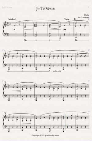 “Je Te Veux” E. Satie for Solo Piano- Simplified Version- Intermediate