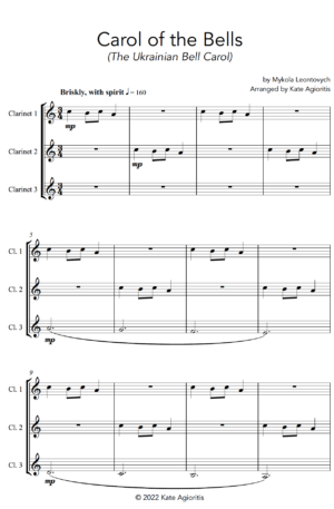 Carol of the Bells (Ukrainian Bell Carol) – Clarinet Trio