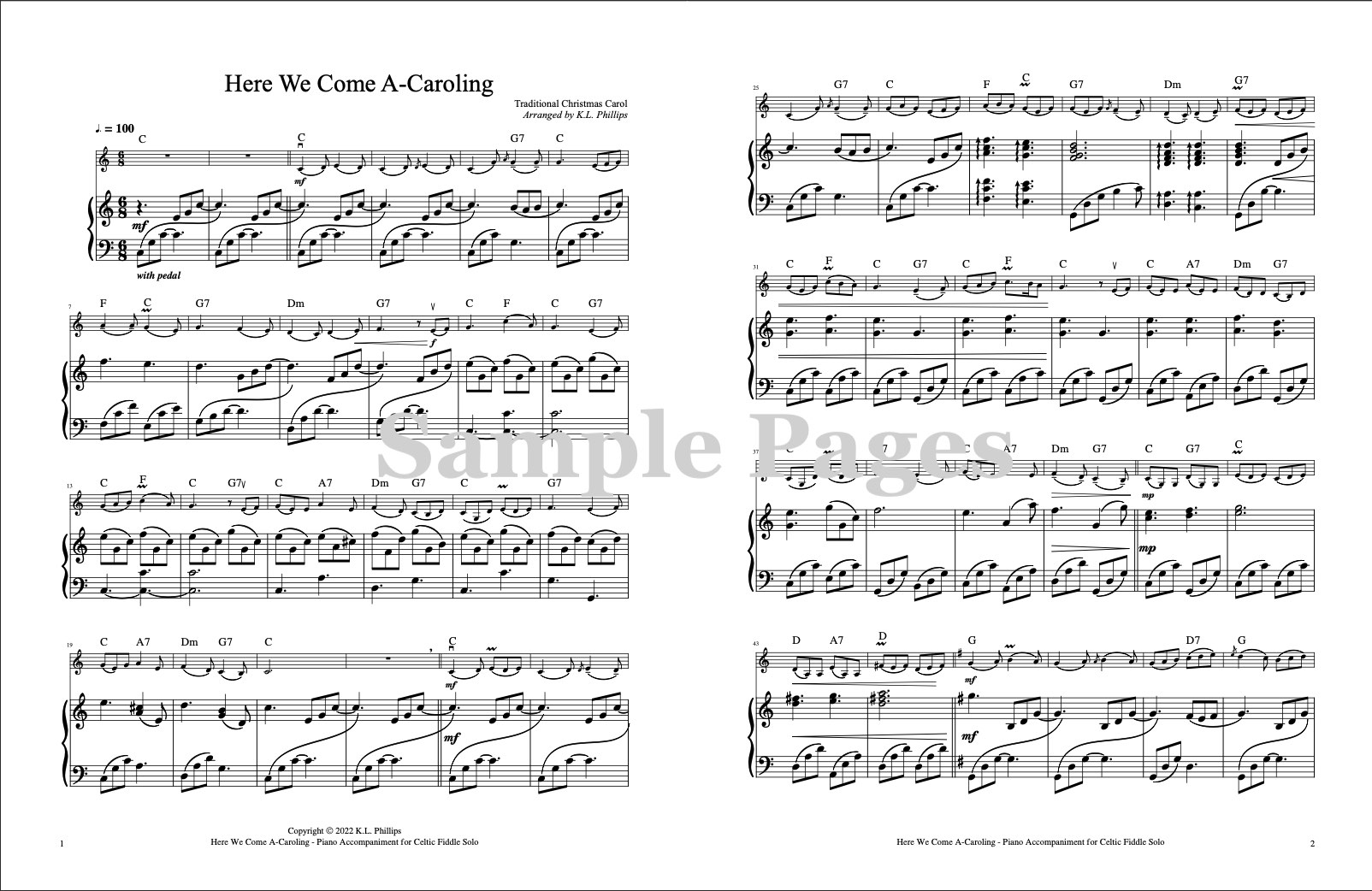 Here We Come A-Caroling – Violin Solo in a Celtic Fiddle Style (with Piano Accompaniment)