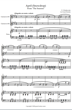 “April” (Snowdrop)-Tchaikovsky- Clarinet Duet with Piano-Intermediate