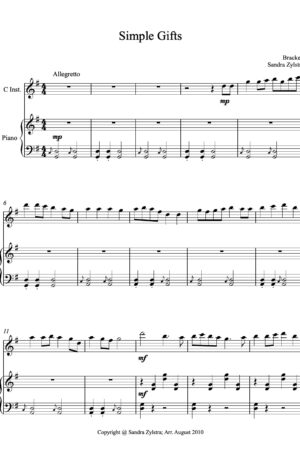 Simple Gifts – Instrument Solo with Piano Accompaniment