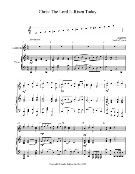 Christ The Lord Is Risen Today 2 octave handbell piano part cover page 00021