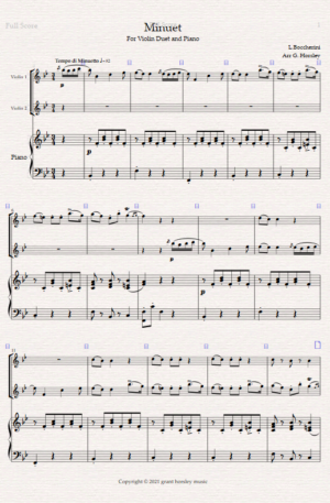 Boccherini’s “Minuet” for Violin Duet and Piano- Intermediate