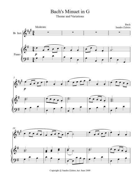 Bachs Minuet In G Bb instrument solo part cover page 00021