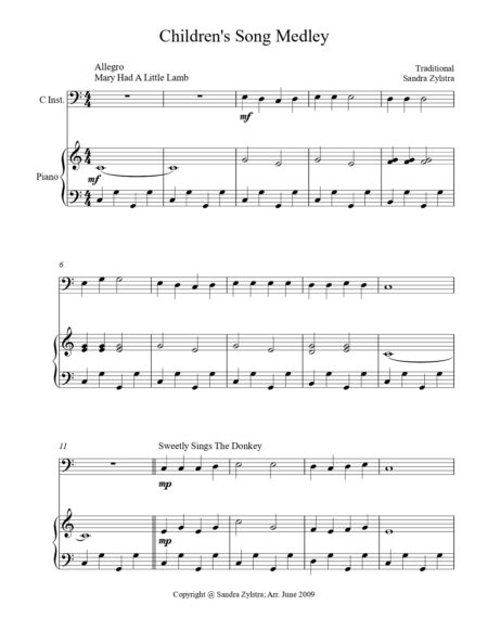 Childrens Song Medley bass C instrument solo part cover page 00021