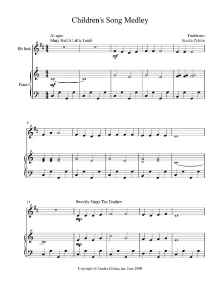 Childrens Song Medley Bb instrument solo part cover page 00021