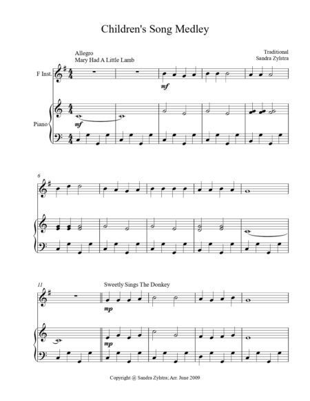 Childrens Song Medley F instrument solo part cover page 00021
