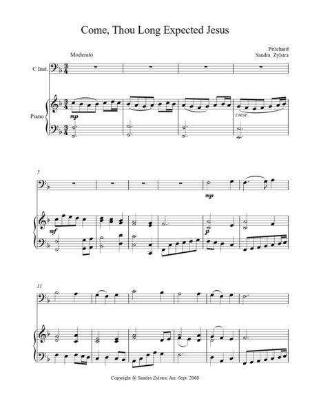 Come Thou Long Expected Jesus bass C instrument solo part cover page 00021