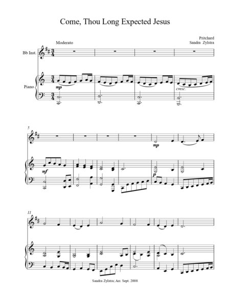 Come Thou Long Expected Jesus Bb instrument solo part cover page 00021