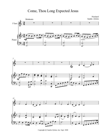 Come Thou Long Expected Jesus F instrument solo part cover page 00021