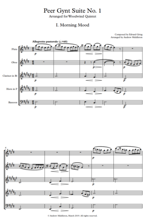 Peer Gynt Suite No. 1 Op. 46 arranged for Woodwind Quintet