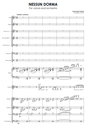 NESSUN DORMA (for voices and orchestra) in Eb, E, F or G