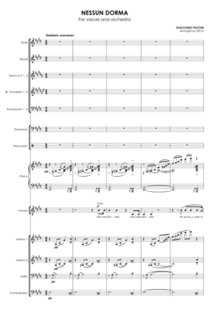 NESSUN DORMA (for voices and orchestra) in Eb, E, F or G