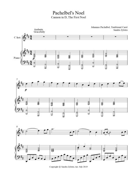 Pachelbels Noel treble C instrument solo part cover page 00021