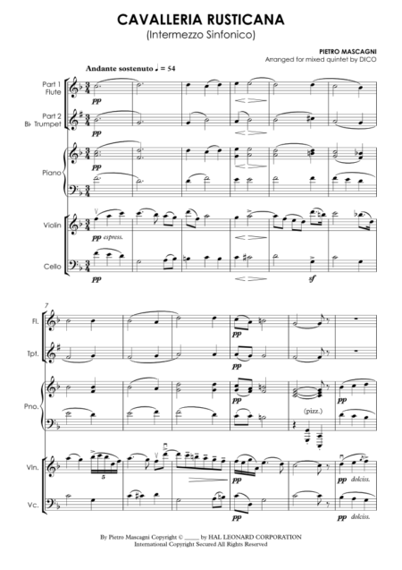 CAVALLERIA RUSTICANA INTERMEZZO for quintet p1