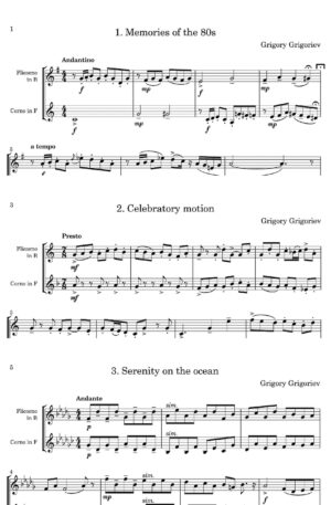 Three Duets for Flugelhorn and French Horn by Grigory Grigoriev (Score)