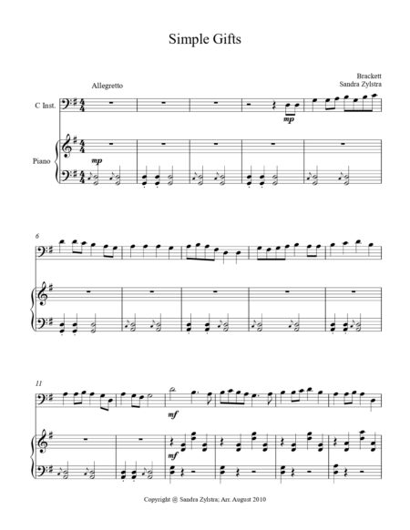 Simple Gifts bass C instrument solo part cover page 00021