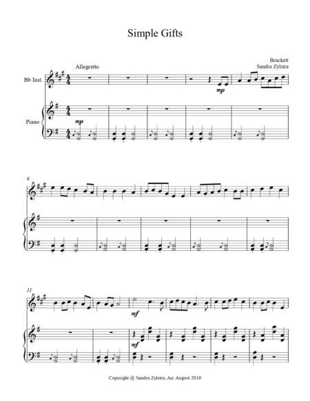 Simple Gifts Bb instrument solo part cover page 00021