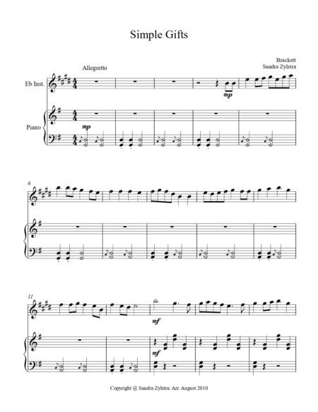 Simple Gifts Eb instrument solo part cover page 00021