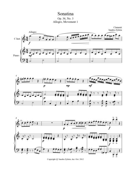 Sonatina Clementi Op. 36 No. 3 treble C instrument solo part cover page 00021