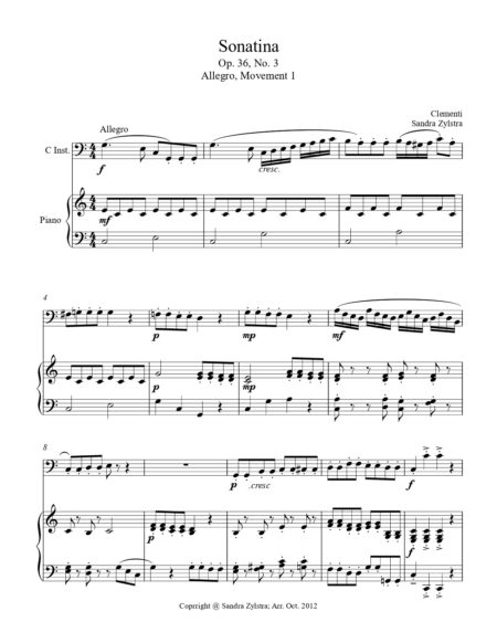 Sonatina Op. 36. No. 3 Clementi bass C instrument solo part cover page 00021