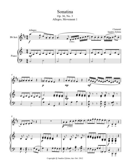 Sonatina Op. 36 No. 3 Clementi Bb instrument solo part cover page 00021