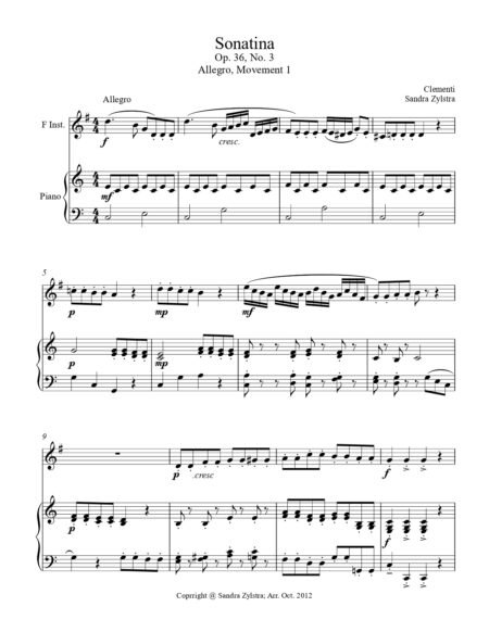 Sonatina Op. 36 No. 3 Clementi F instrument solo part cover page 00021