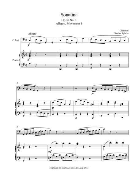 Sonatina Clementi Op. 36. No. 1 bass C instrument solo part cover page 00021