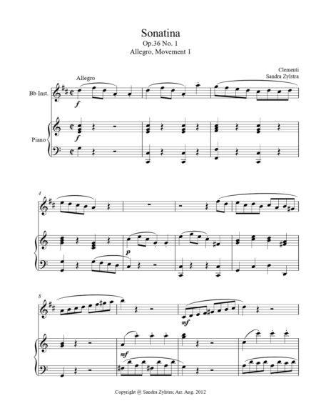 Sonatina Clementi Op. 36 No. 1 Bb instrument solo part cover page 00021