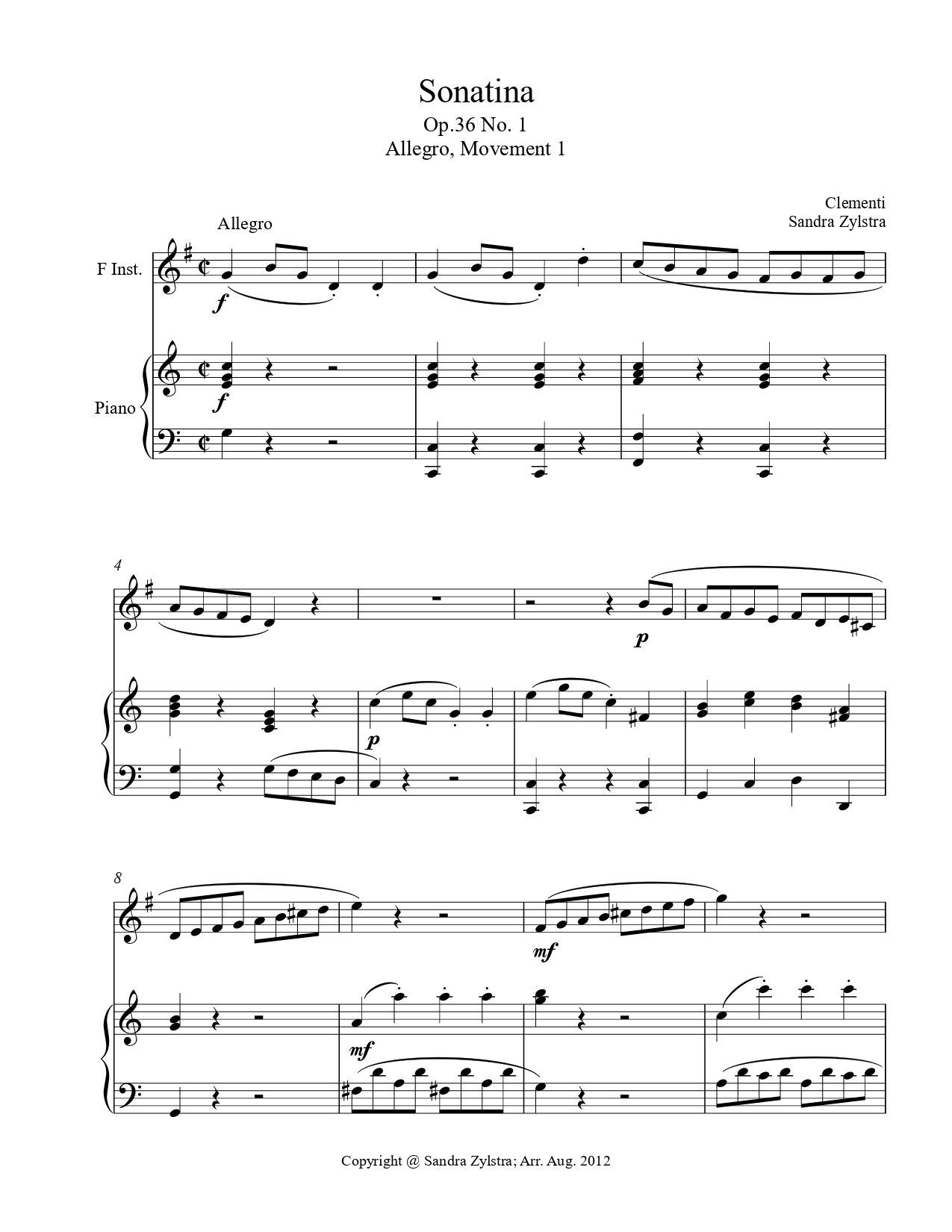 Sonatina-Clementi (Op. 36, No. 1) -Treble F Instrument Solo - Image 2