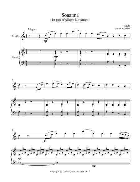 Sonatina Haydn treble C instrument solo part cover page 00021