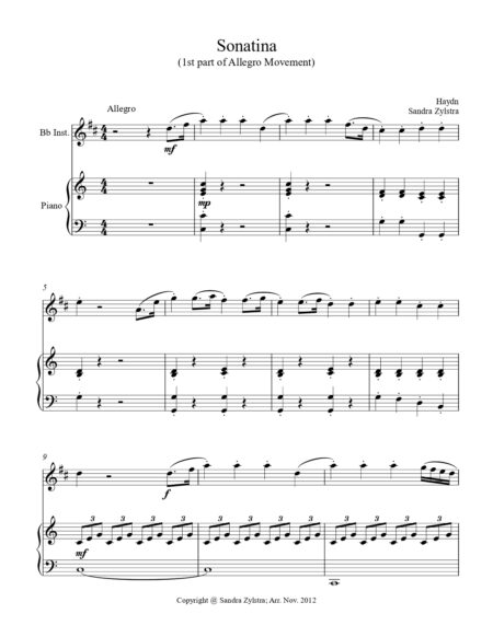 Sonatina Haydn Bb instrument solo part cover page 00021