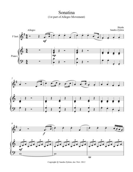 Sonatina Haydn F instrument solo part cover page 00021