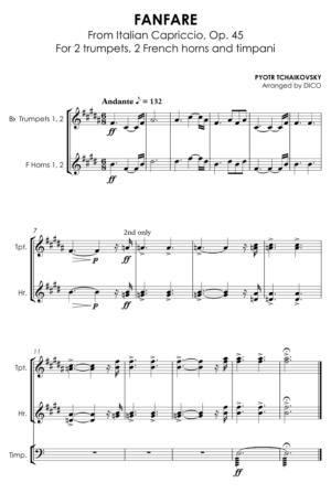FANFARE (Italian Capriccio) – For 2 Trumpets, 2 Horns and timpani