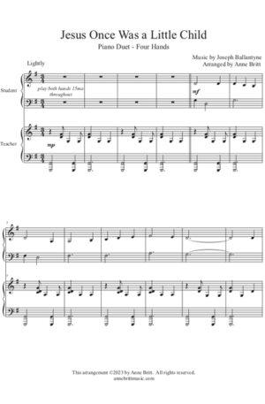 Jesus Once Was a Little Child – Late Elementary Student/Teacher Piano Duet