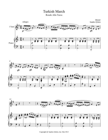 Turkish March F instrument solo part cover page 00021