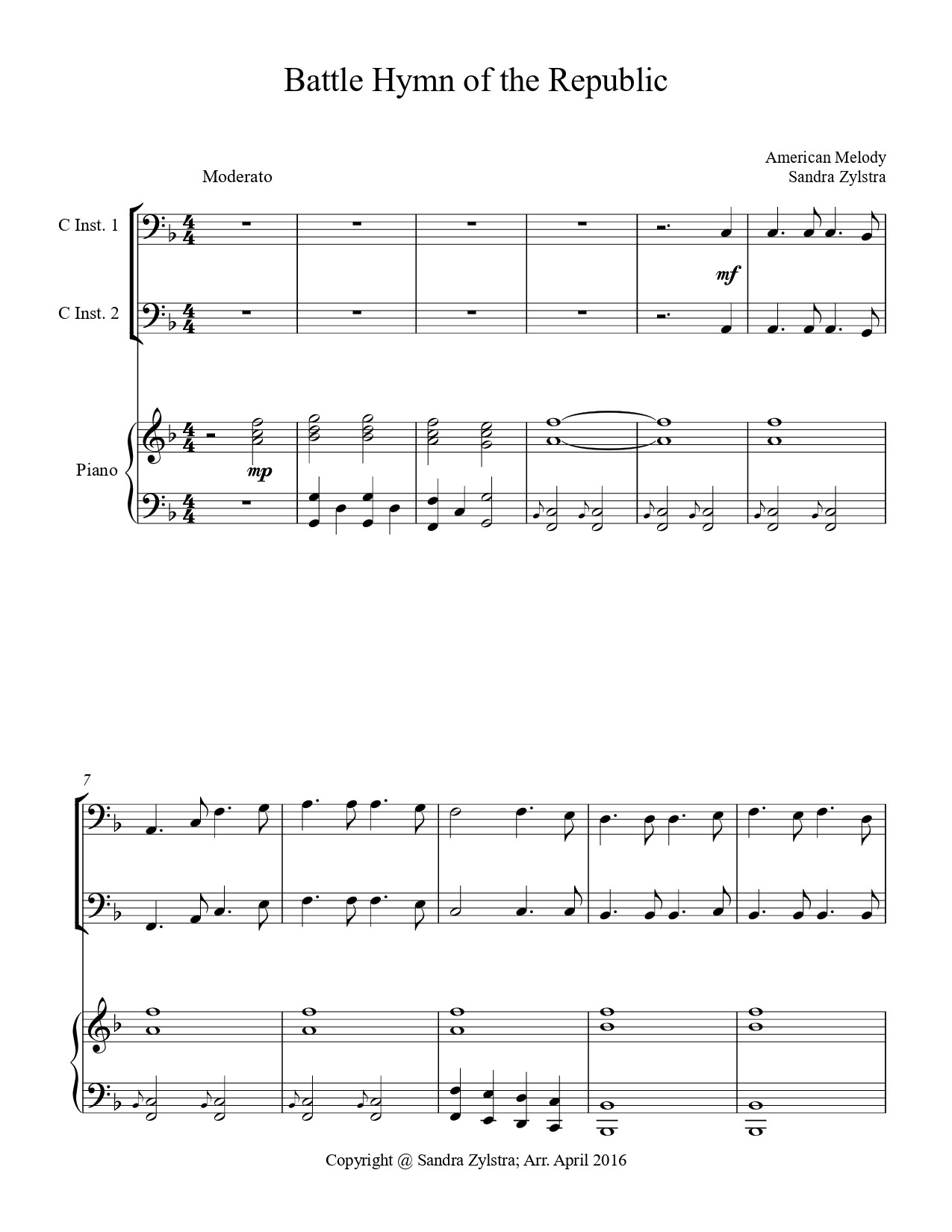Battle Hymn Of The Republic bass C instrument duet parts cover page 00021
