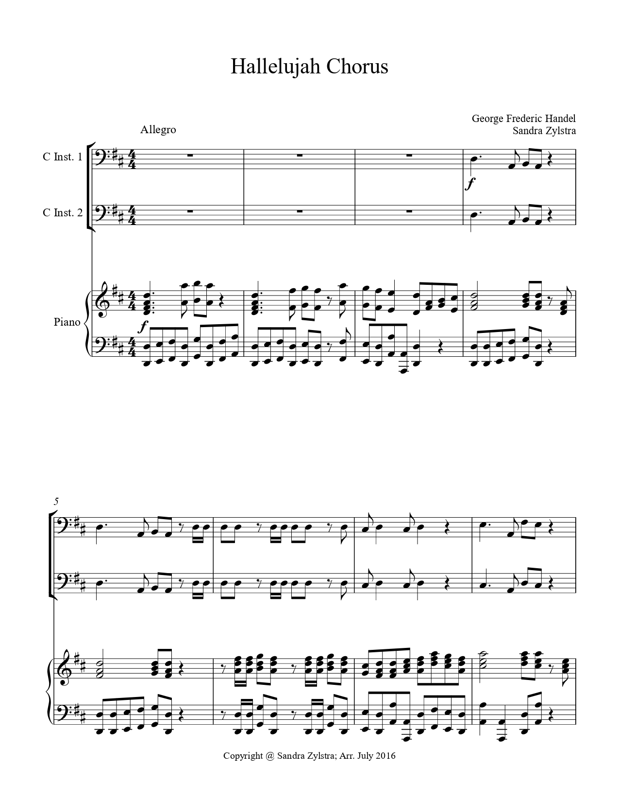 Hallelujah Chorus bass C instrument duet parts cover page 00021