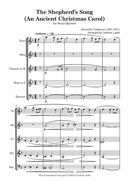 Wind Quintet Guilmant The Shepherds Song An Ancient Christmas Carol Page 02