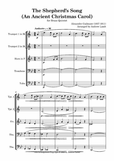 Brass Quintet Guilmant The Shepherds Song An Ancient Christmas Carol Page 02