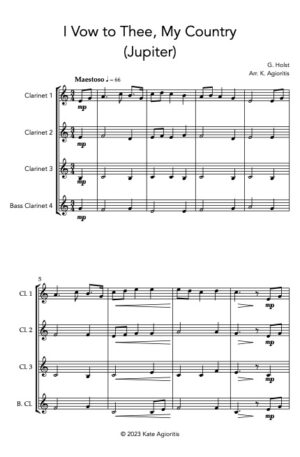 I Vow to Thee, My Country (Jupiter) – Clarinet Quartet