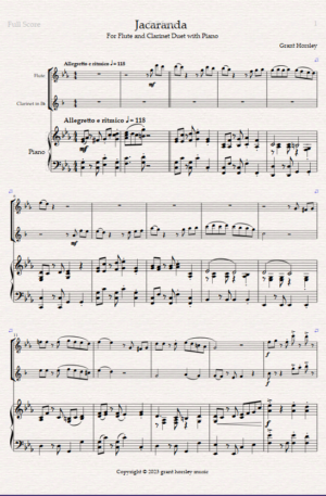 “Jacaranda”. Original Tango for Flute and Clarinet Duet with Piano