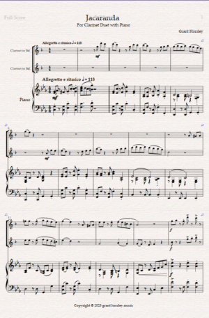“Jacaranda”. Original Tango for Clarinet Duet and Piano
