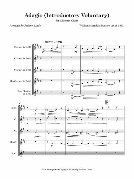 Clarinet Choir Bennett Adagio Intro Voluntary Score and parts Page 02