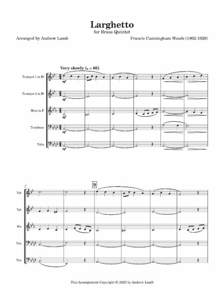 Brass Quintet Cunnignham Woods Larghetto Score and parts Page 02