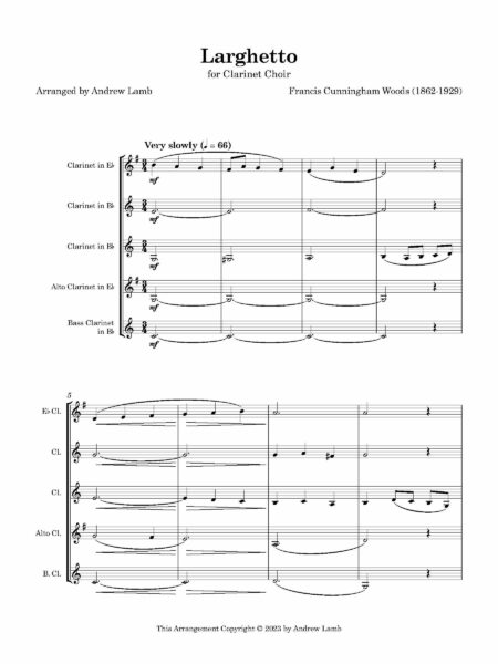 Clarinet Choir Cunnignham Woods Larghetto Score and parts Page 02