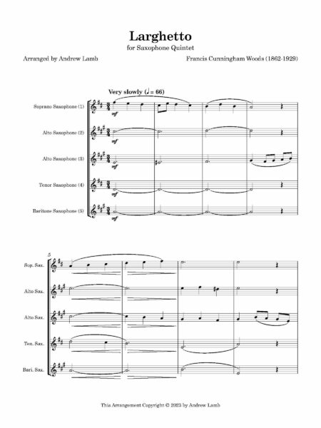 Saxophone Quintet Cunnignham Woods Larghetto Score and parts Page 02