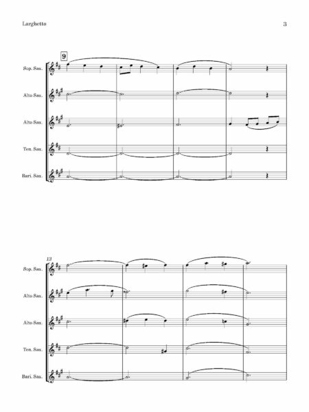Saxophone Quintet Cunnignham Woods Larghetto Score and parts Page 03