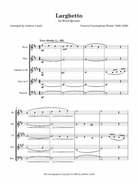 Wind Quintet Cunnignham Woods Larghetto Score and parts Page 02
